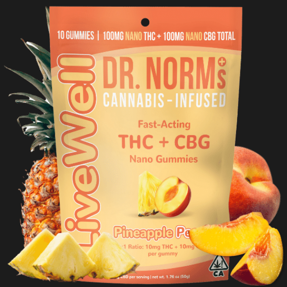 PINEAPPLE PEACH LIVEWELL GUMMIES | 100MG:100MG THC:CBG | 10PK