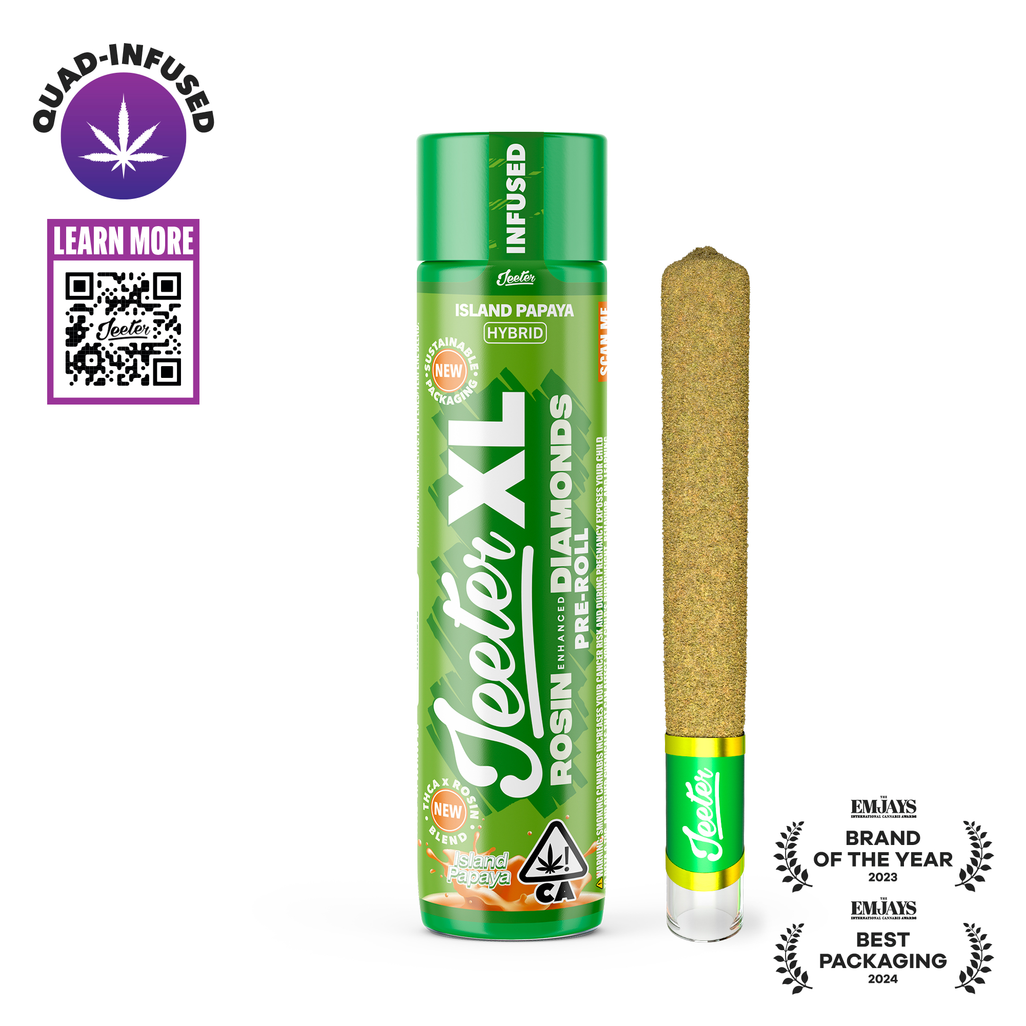 Island Papaya (h) Jeeter Xl Rosin/ Diamond Infused Pre-roll 2G