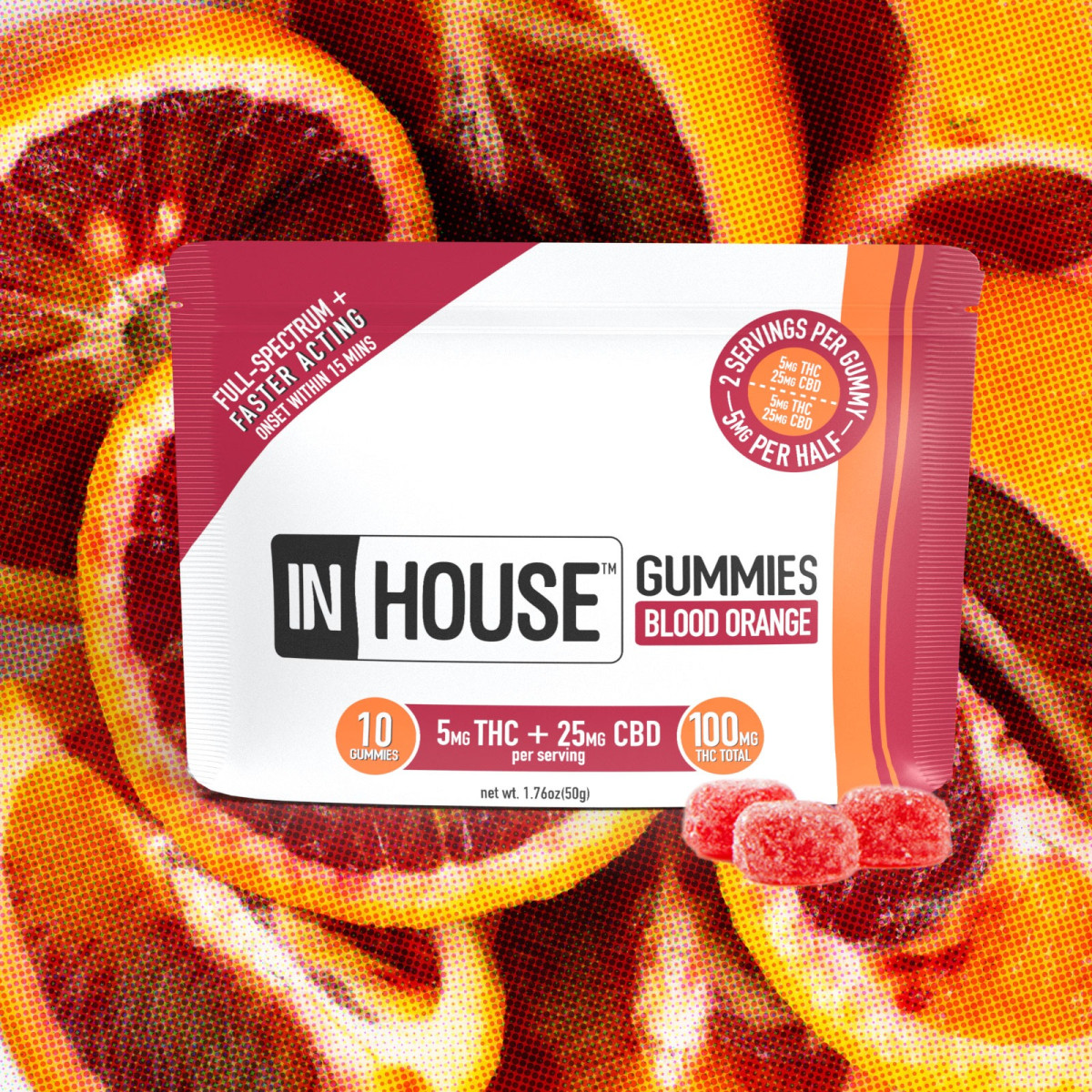 InHouse Blood Orange 5:1 Gummies 100mg