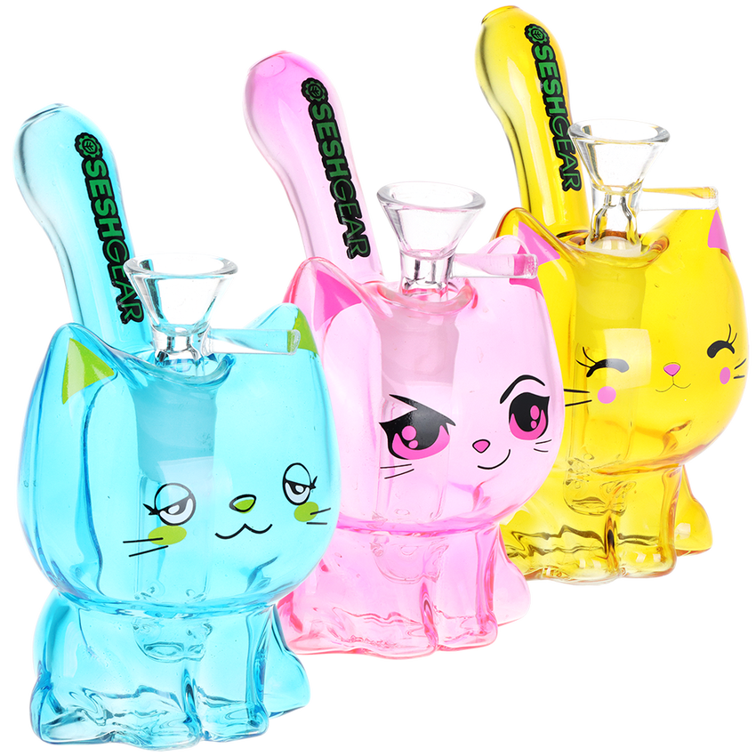 SeshGear Kitty Cat Glass Water Pipe 5.5"