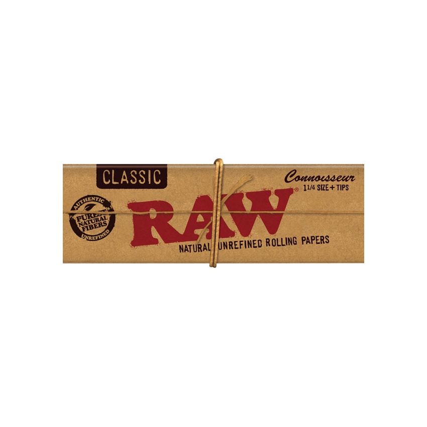 Raw Classic Connoisseur Rolling Papers w/tips 1 1/4 32pk