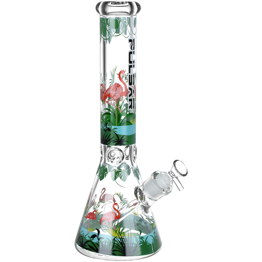 Chillin Flamingos Beaker Glass Water Pipe 14"