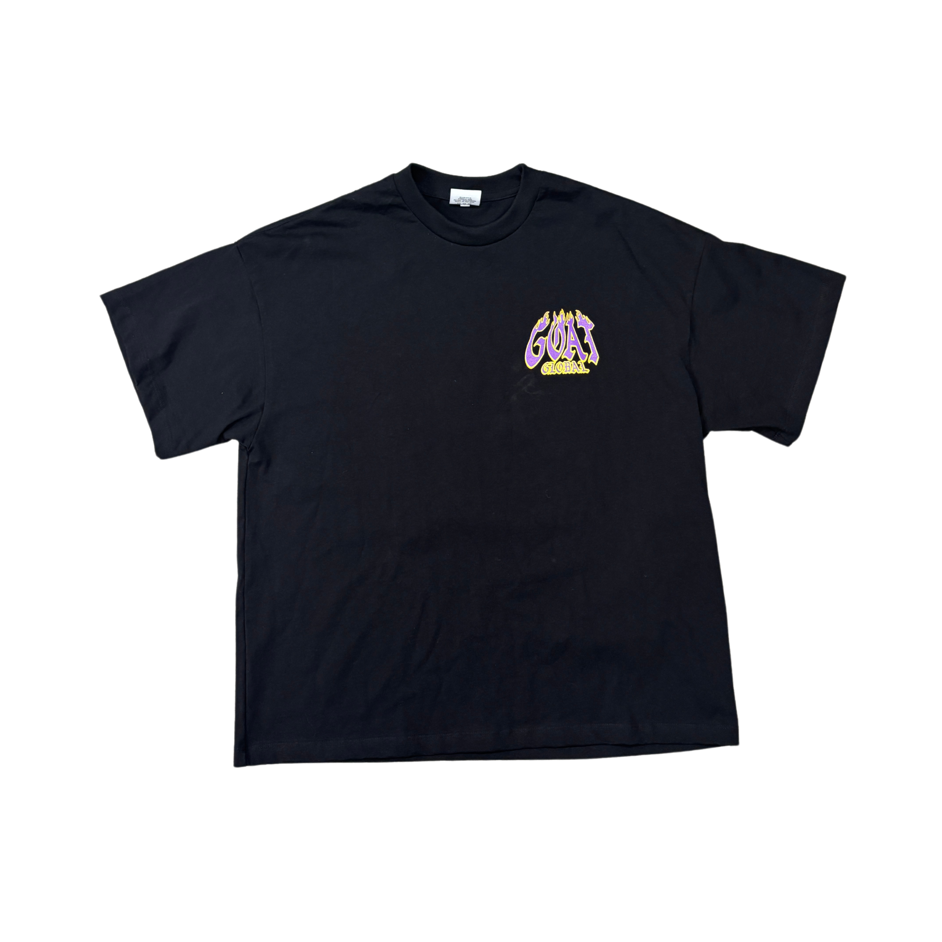 GOAT GLOBAL | GOAT YELLOW PURPLE FLAMES T SHIRT SMALL
