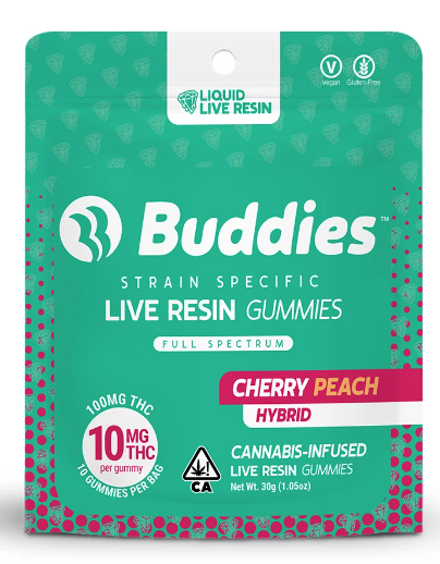 BUDDIES - CHERRY PEACH 100MG LIVE RESIN GUMMIES