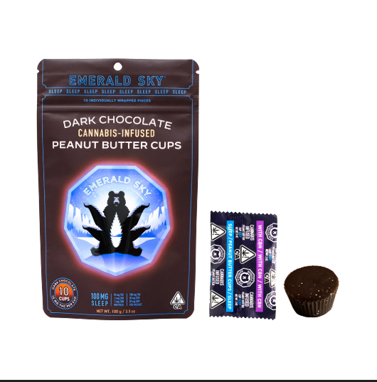 EMERALD SKY - SLEEP DARK CHOCOLATE 100MG THC/CBD/CBN PEANUT BUTTER CUPS 10CT