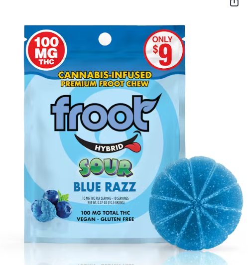 $10 | (H) SOUR BLUE RAZZ | 100MG | FROOT