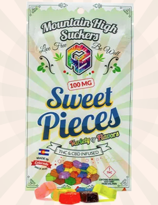 Mountain High Suckers | Sweet Pieces | 100MG THC 30MG CBD 20 Pack Assorted