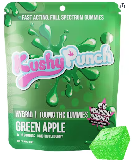 KUSHY PUNCH 100MG GUMMIES - HYBRID SOUR APPLE
