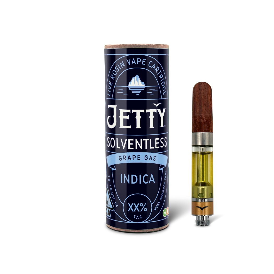 1G SOLVENTLESS GRAPE GAS OCAL CERTIFIED CARTRIDGE BY JETTY EXTRACTS