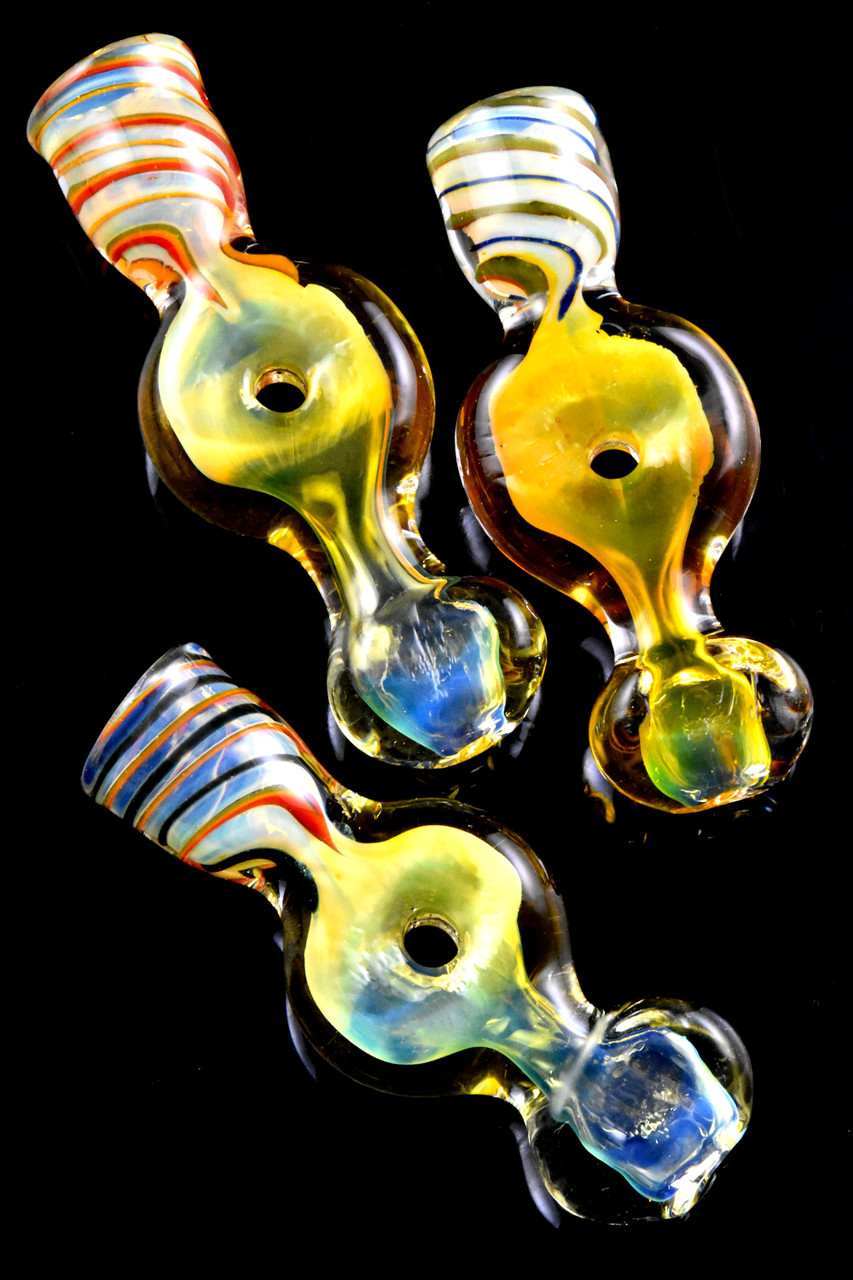 3.5" Color Changing Swirl Striped Donut Hole Glass Chillum
