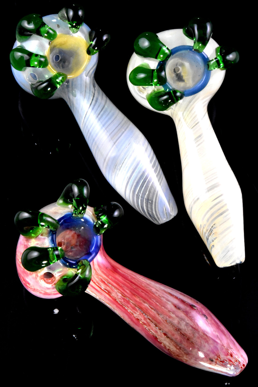 5" Silver Fumed Color Changing Spiked Claw Glass Pipe