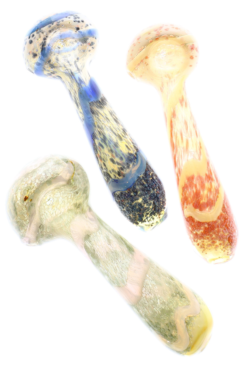 4" Silver Fumed Frit Striped Glass Pipe