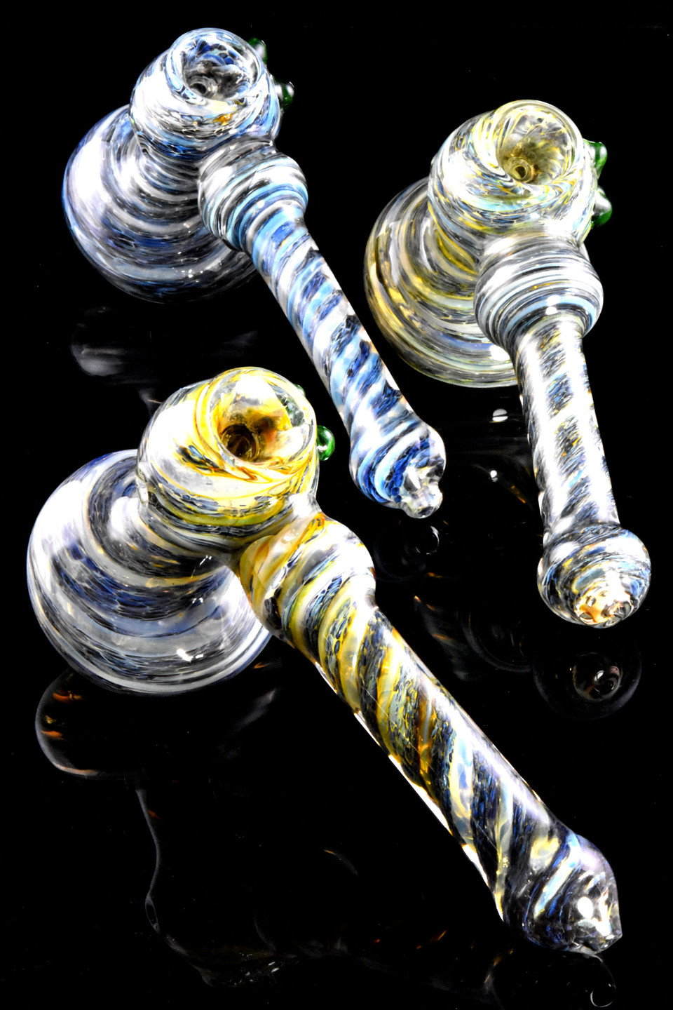 8"LARGE Thick Fumed Spiral Frit Glass Hammer Bubbler