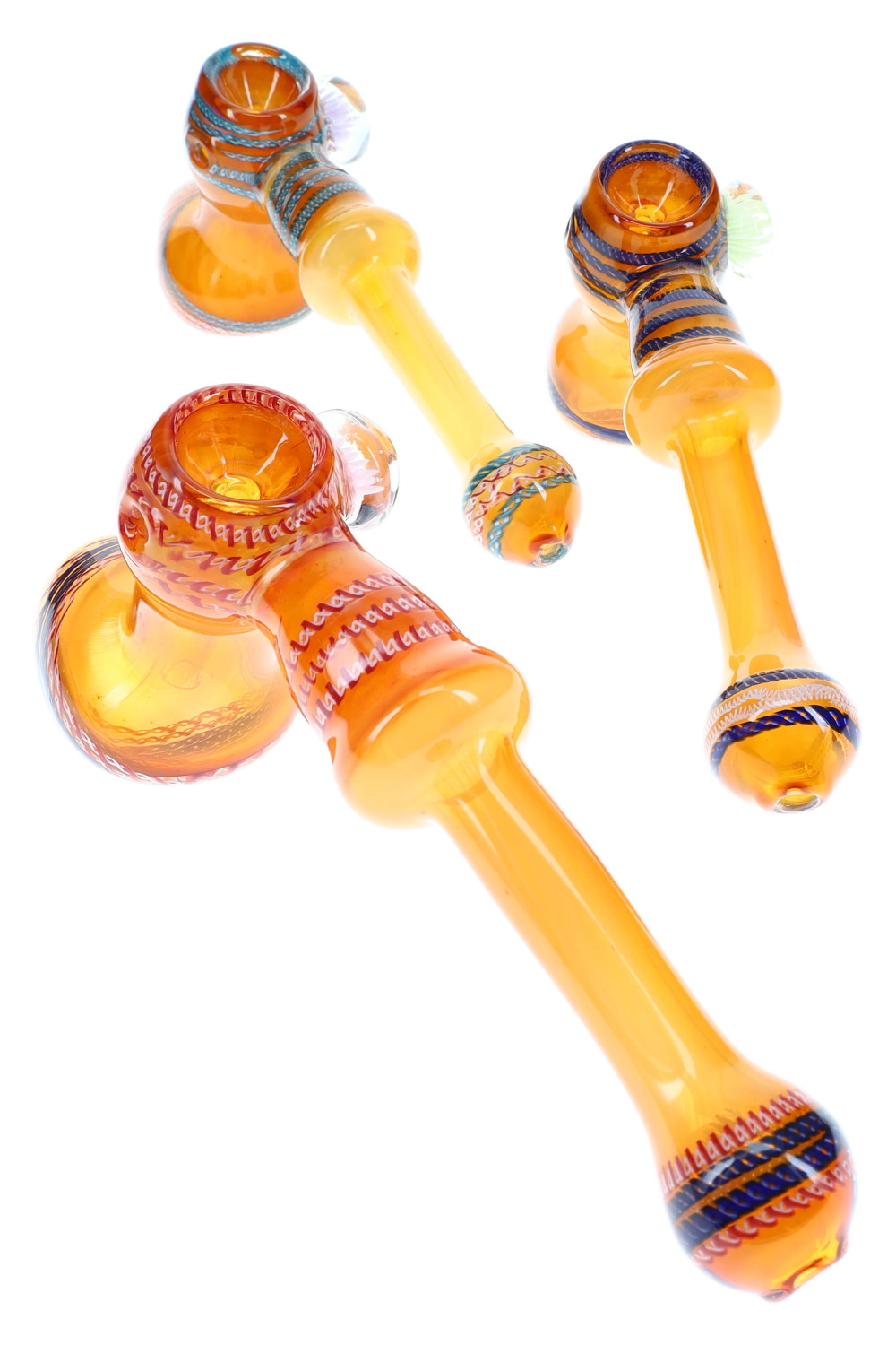 9" Striped Gold Fumed Thick Glass Hammer Bubbler - B1479