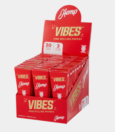 VIBES PAPERS HEMP CONES 1-1/4 RED BOX