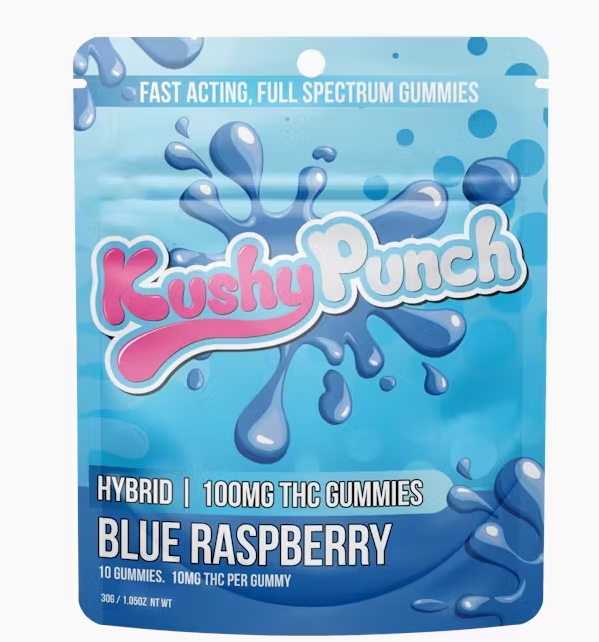 KUSHY PUNCH BLUE RASPBERRY GUMMY 100MG HYBRID