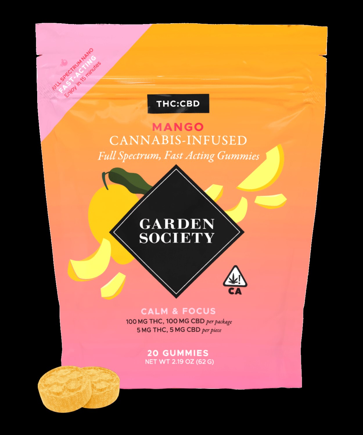 GARDEN SOCIETY CBD GUMMY MANGO 1:1 THC/CBD 100MG