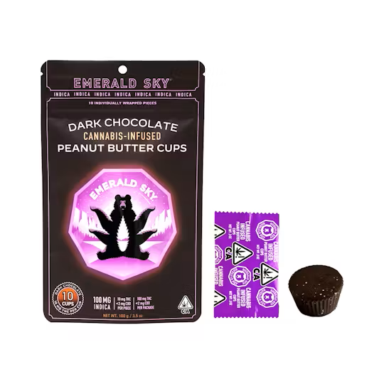 Emerald Sky - Peanut Butter Cups 10CT 100MG Indica Dark Chocolate
