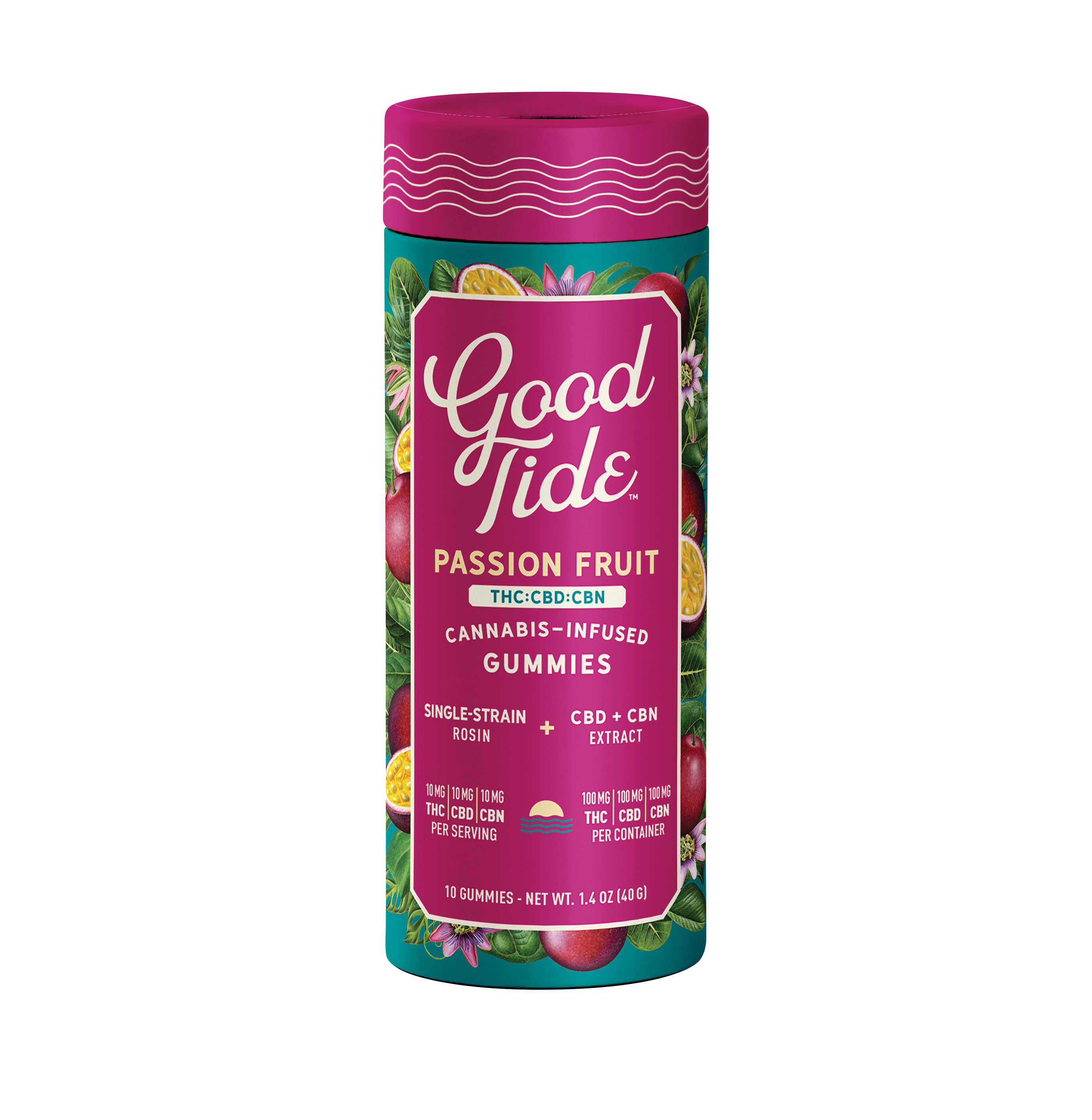 Good Tide - Passionfruit THC 100MG THC : 100MG CBD : 100MG CBN, Indica Enhanced