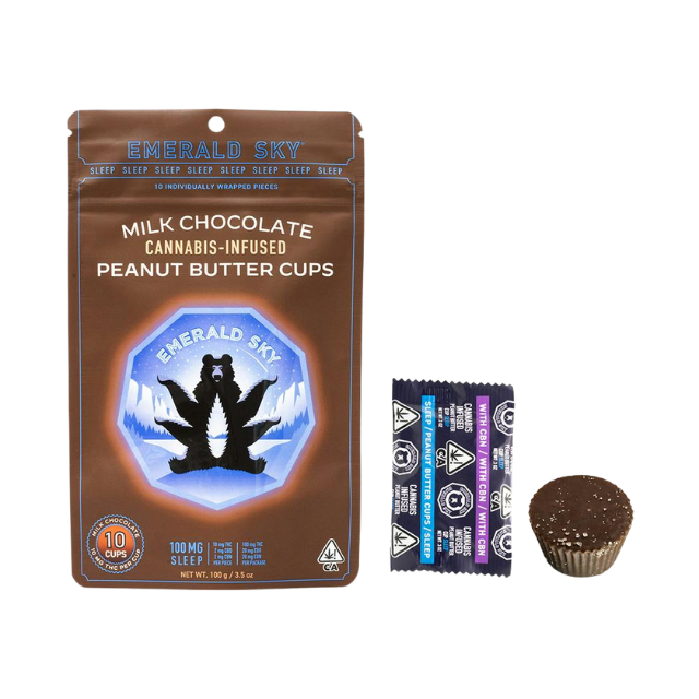 EMERALD SKY | SLEEP PEANUT BUTTER CUPS | MILK CHOCOLATE | 10:2:2 THC:CBN:CBD | 100MG | 10PK