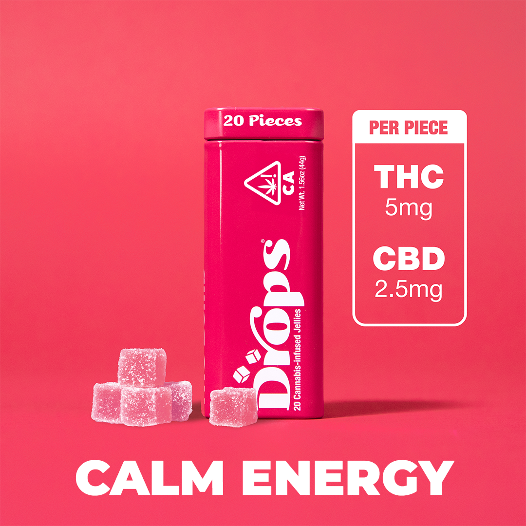 Drops | Raspberry 1 CBD : 2 THC Gummies | 50MG CBD:100MG THC | 20PK