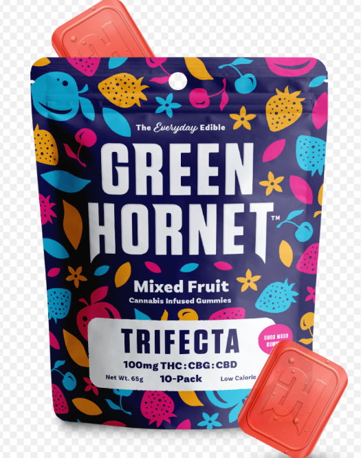 TRIFECTA MIXED FRUIT - GREEN HORNET - 100MG THC 100MG CBG 100MG CBD GUMMIES 10PK