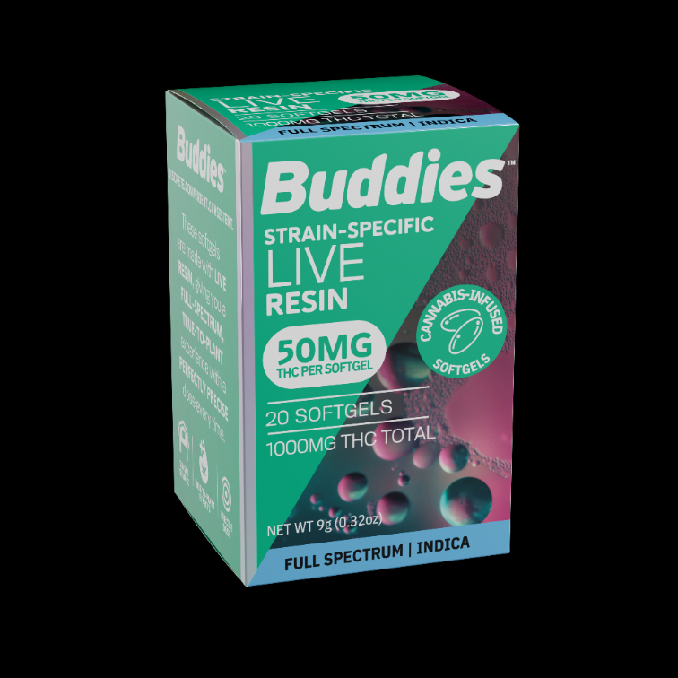 Buddies Brand: LIVE RESIN SOFTGELS - 50MG - 20CT - INDICA - BUDDIES
