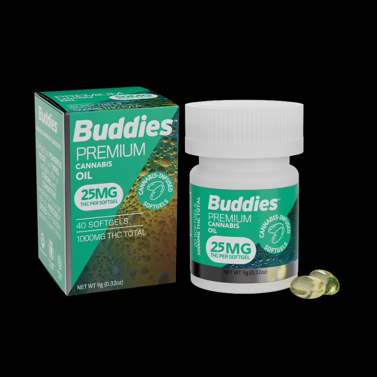 Buddies Brand: THC SOFT GELS - 25MG - 40 COUNT - HYBRID - BUDDIES