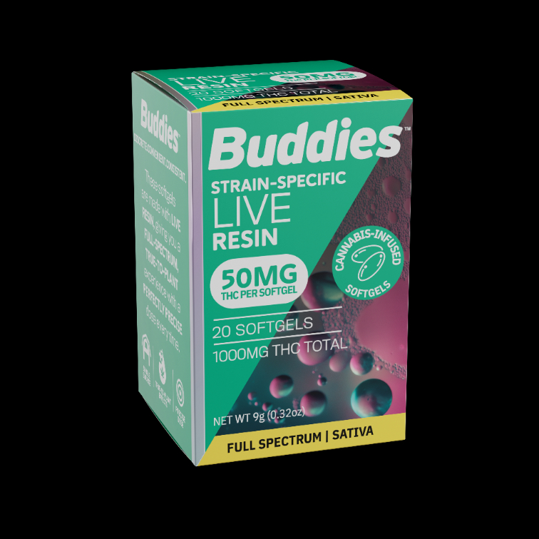Buddies Brand: LIVE RESIN SOFT GELS - 50MG - 20CT - SATIVA